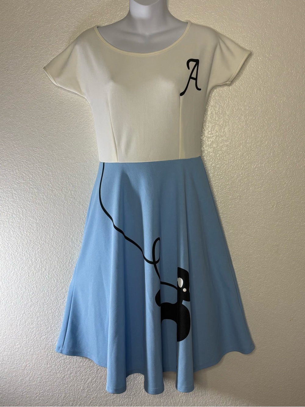 -Line Ivory and Light Blue Fit & Flare Dress with Script ccent